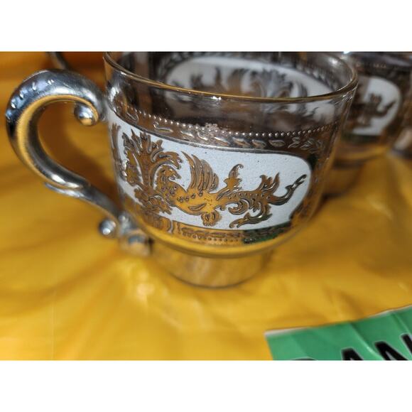 Vintage Culver 5 Piece Silver Clad Glass Coffee Cups With Removeable Handles - Picture 3 of 12